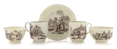 Lot 425 - Worcester tea cup and saucer; coffee cup; tea cup and tea bowl.