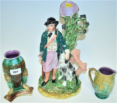 Lot 201 - Staffordshire group, Majolica vase and jug