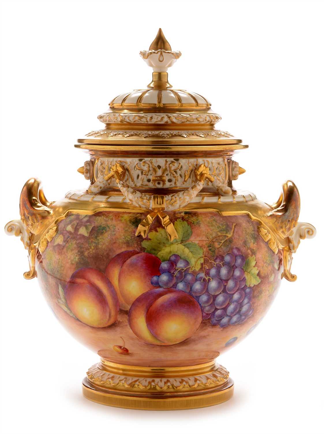 Lot 544 - Worcester Fruit Painted Pot Pourri Vase and Cover by John H Freeman