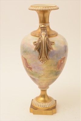 Lot 552 - Royal Worcester ovoid vase painted with cattle by E. Townsend