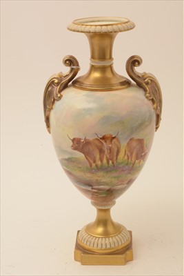 Lot 552 - Royal Worcester ovoid vase painted with cattle by E. Townsend