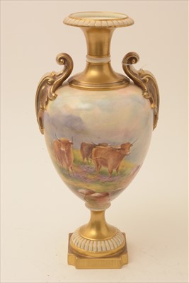 Lot 552 - Royal Worcester ovoid vase painted with cattle by E. Townsend