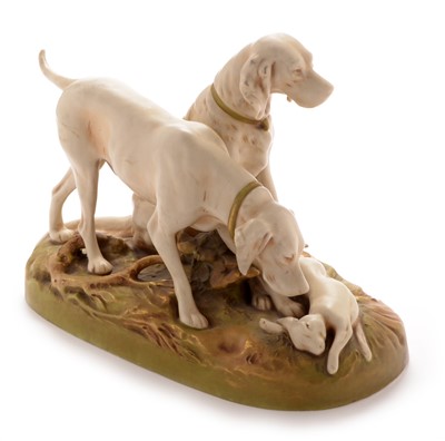 Lot 608 - Royal Dux Group of two gun dogs