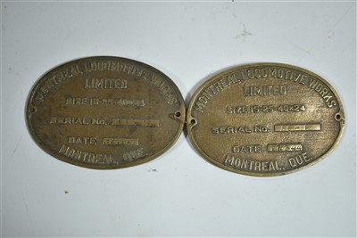 Lot 1447 - Engine Builder's Plates: Montreal Locomotive Works No. 66P and 66S.