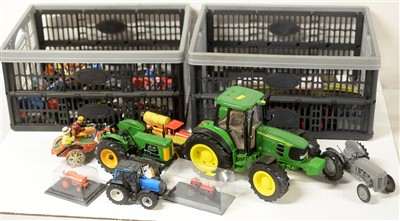 Lot 1322 - Die-cast model tractors, motor cycles and tinplate toys