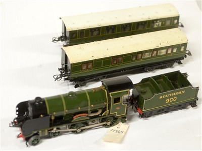 Lot 1417 - 0-gauge locomotive and tender; and two corridor coaches.
