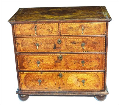 Lot 1115 - A William & Mary walnut and seaweed marquetry decorated chest