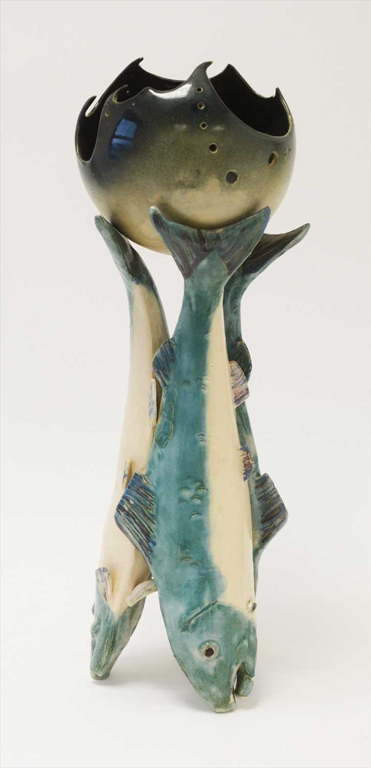 Lot 907 - Studio Pottery fish centrepiece