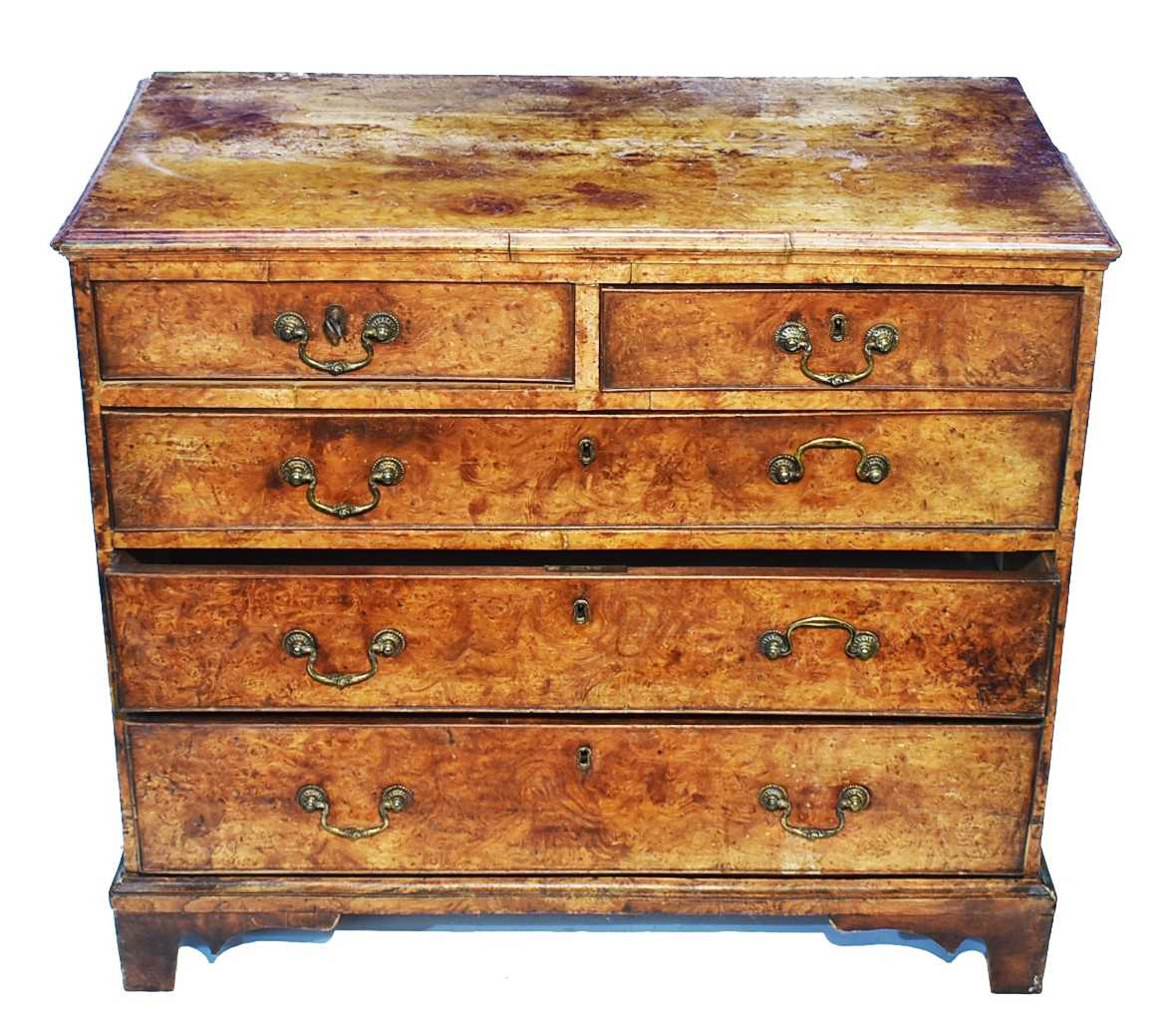 1213 - A George III burr walnut chest of drawers