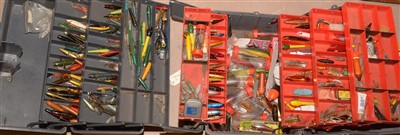 Lot 1584 - Two tackle boxes containing miscellaneous fishing tackle.