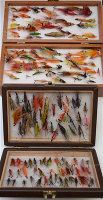 Lot 1598 - A wooden presentation case of flies; and a case of flies.