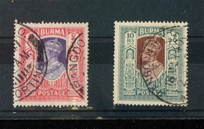 Lot 1429 - Burma GVI 1938 high values, 5r. and 10r., used,...