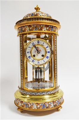 Lot 984 - Champleve enamel brass mantel clock