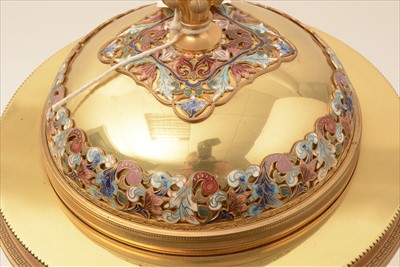 Lot 984 - Champleve enamel brass mantel clock