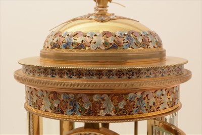 Lot 984 - Champleve enamel brass mantel clock