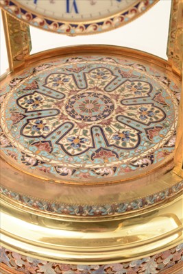 Lot 984 - Champleve enamel brass mantel clock
