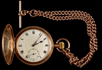 Lot 38 - Gold hunter pocket watch and Albert