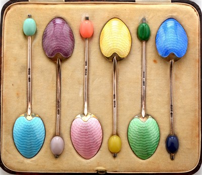 Lot 264 - Silver and enamel coffee spoons