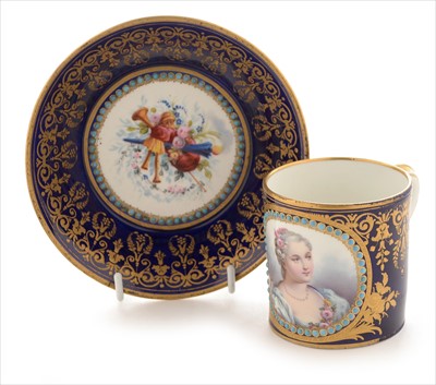 Lot 606 - 19th Century Sevres coffee can and saucer.