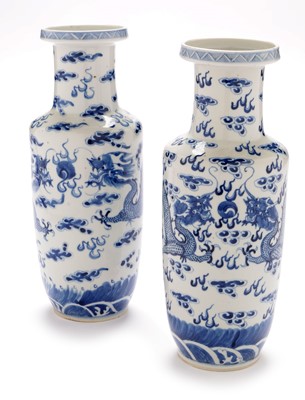 Lot 392 - Pair of Chinese blue and white dragon vases