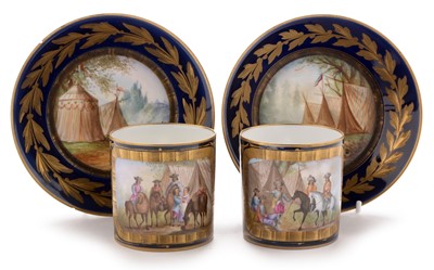 Lot 496 - A pair of Sevres style coffee cans and saucers