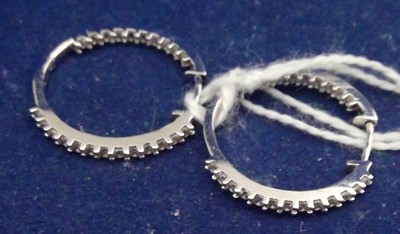 Lot 240 - White stone hoop earrings