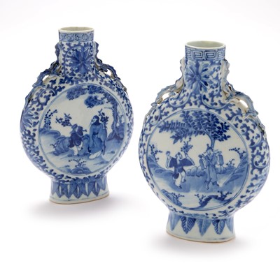 Lot 394 - Pair of Chinese blue and white moon flask vases