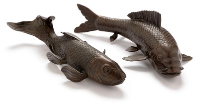 Lot 439 - Pair of Japanese bronze carp