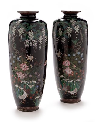 Lot 441 - Pair of Japanese cloisonné vases