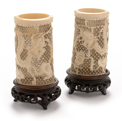 Lot 412 - Pair of small Chinese ivory vases