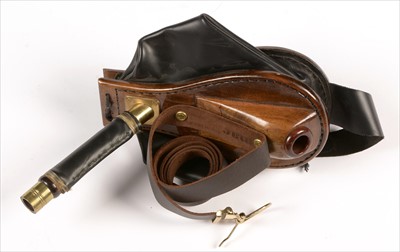 Lot 185 - Set of stained fruitwood and black leather bellows.