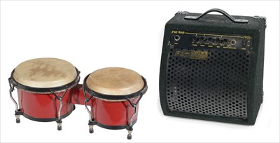 Lot 96 - Fat rat practice amplifier, set bongo drums