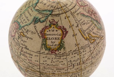 Lot 961 - A Nathaniel Hill 2 3/4-inch pocket globe, English, published 1754