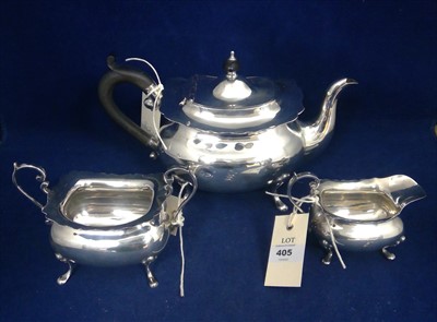 Lot 405 - Silver three piece tea service