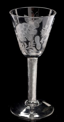 Lot 510 - Pair of engraved airtwist wine glasses