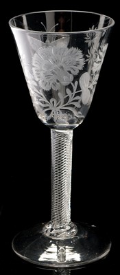 Lot 510 - Pair of engraved airtwist wine glasses