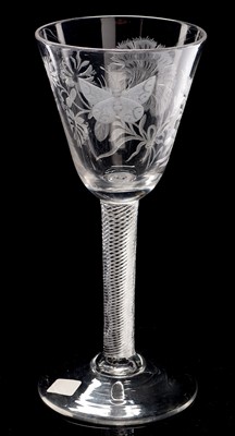 Lot 510 - Pair of engraved airtwist wine glasses