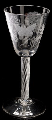 Lot 510 - Pair of engraved airtwist wine glasses