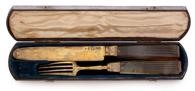 Lot 341 - Silver and agate knife and fork
