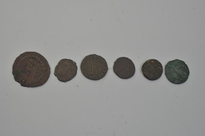 Lot 702 - Ancient Roman oil lamp and coins