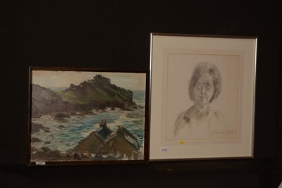 Lot 1045 - J*R* Donnachie - oil; & pencil and biro pen bust portrait.