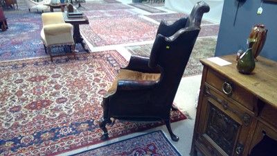 Lot 1093 - Queen Anne style wingback armchair.