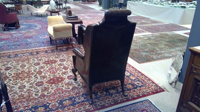 Lot 1093 - Queen Anne style wingback armchair.