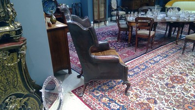 Lot 1093 - Queen Anne style wingback armchair.