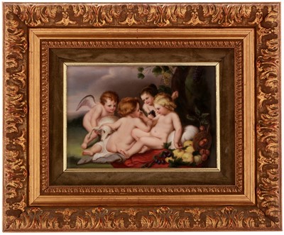 Lot 492 - German porcelain plaque Kinder after Rubens