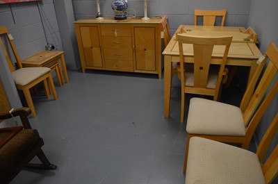 Lot 605 - 20th century dining suite, dining table, chairs, sideboard