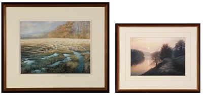 Lot 1206 - Robert Turnbull - "On the banks of the Tyne: Wylam, Northumberland" and a river scene at evening