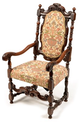 Lot 720 - Victorian walnut armchair in the 17th Century style