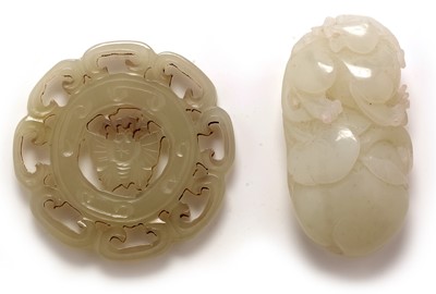Lot 420 - Jade pebble carving, jade disc