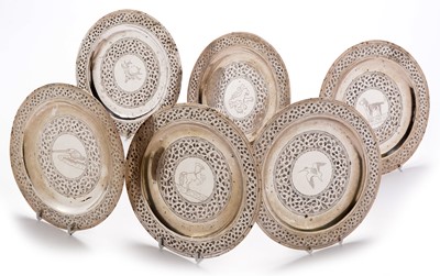Lot 333 - Six Indian white metal plates